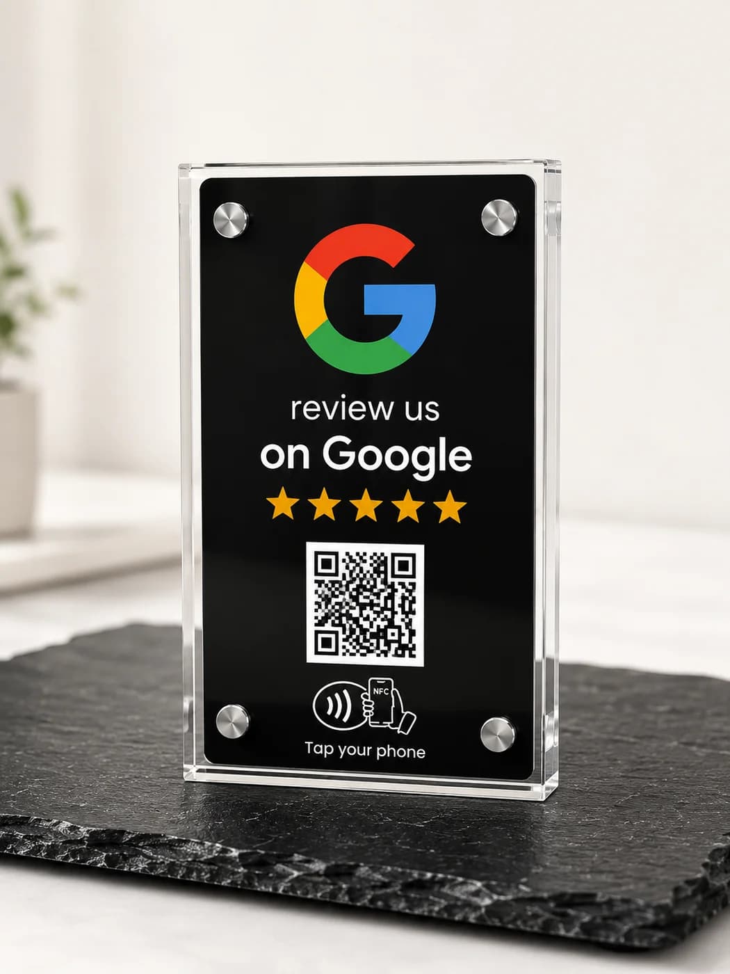 Eleganter Google Aufsteller – Glasoptik – Schwarz