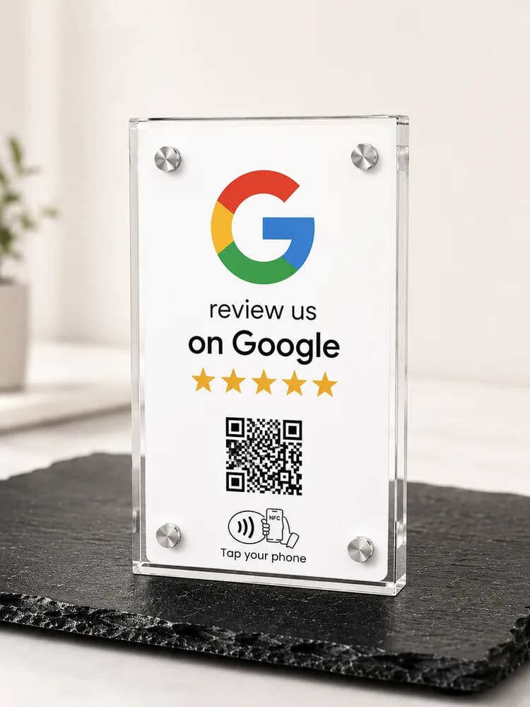 Eleganter Google Aufsteller – Glasoptik – Weiss